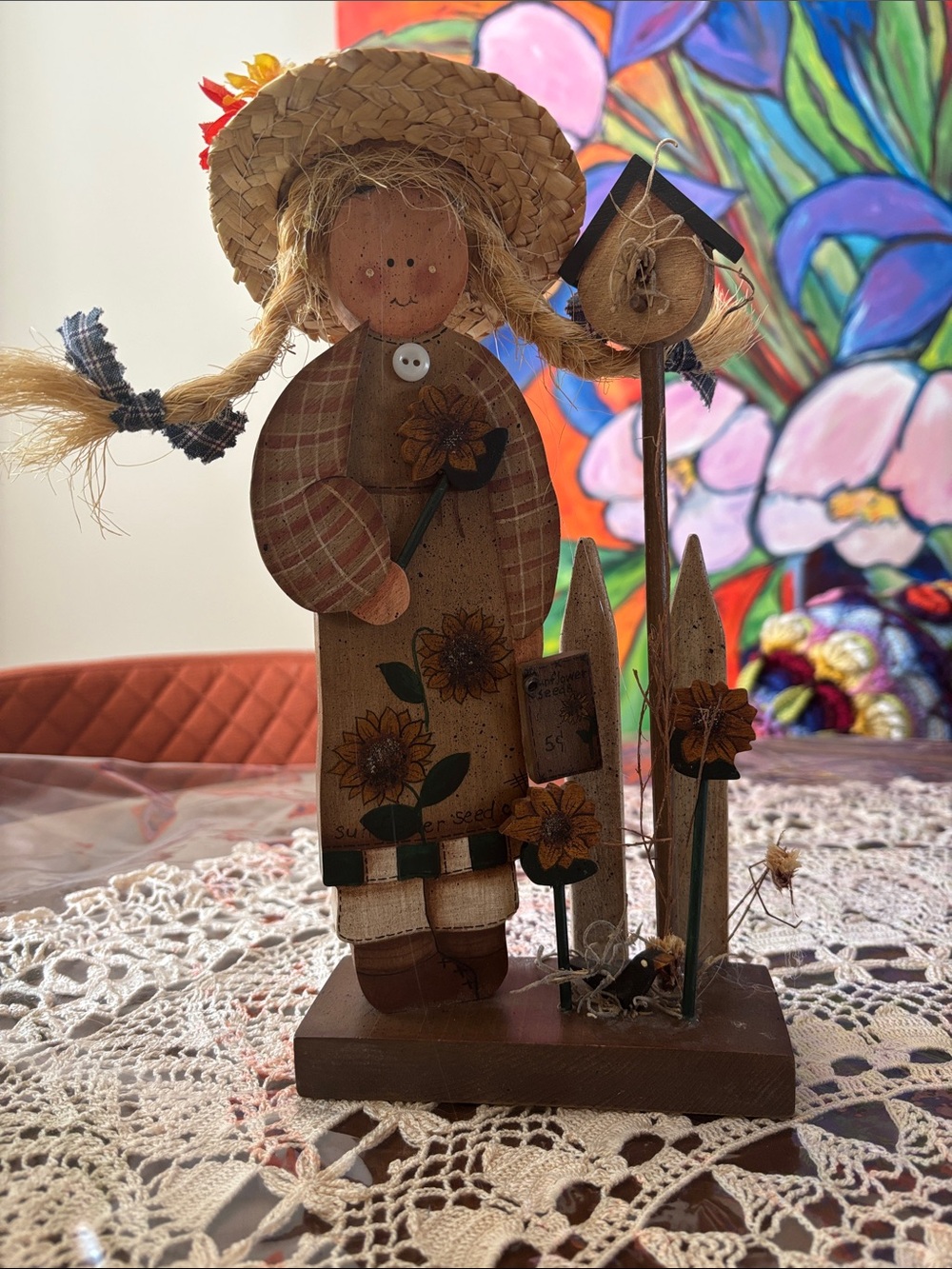 Primitive country wooden farm girl decor sunflower garden